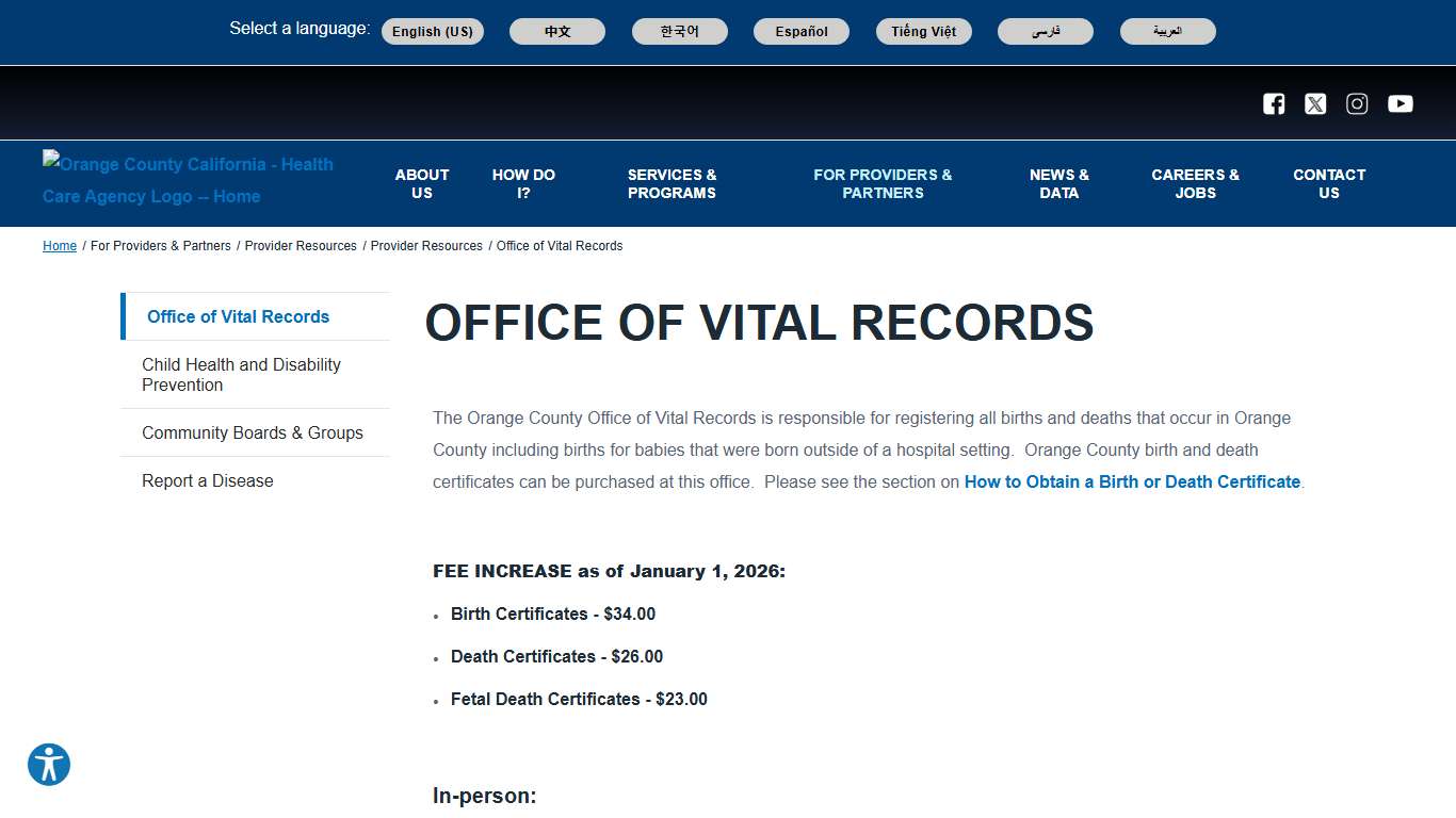 Office of Vital Records | Orange County California - Health Care Agency